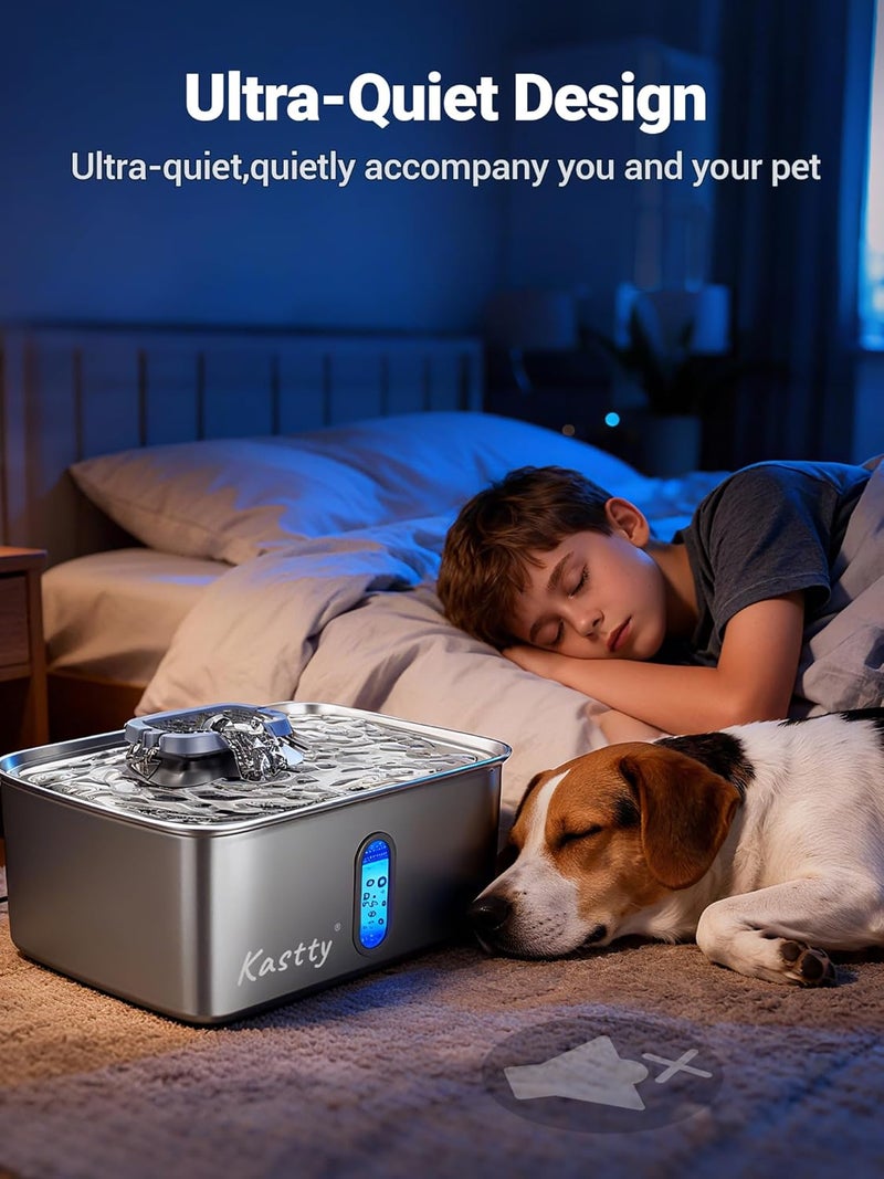 Kastty 4 Gal Dog Water Fountain for Large Dogs,15L Stainless Steel Large Pet Water Fountain, Ultra Quiet Automatic Dog Water Bowl Dispenser with Water Level Window and LED Light(FS78,Grey - Image 4